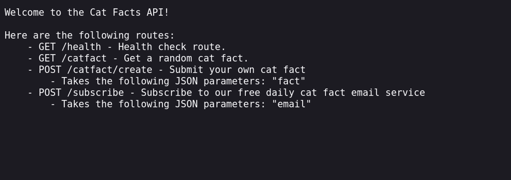 Click to expand image Preview of the cat facts API front page